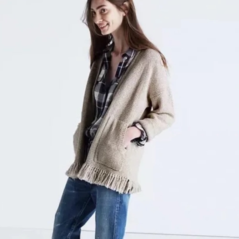 Madewell Memento Chunky Knit Fringe Cardigan in size L